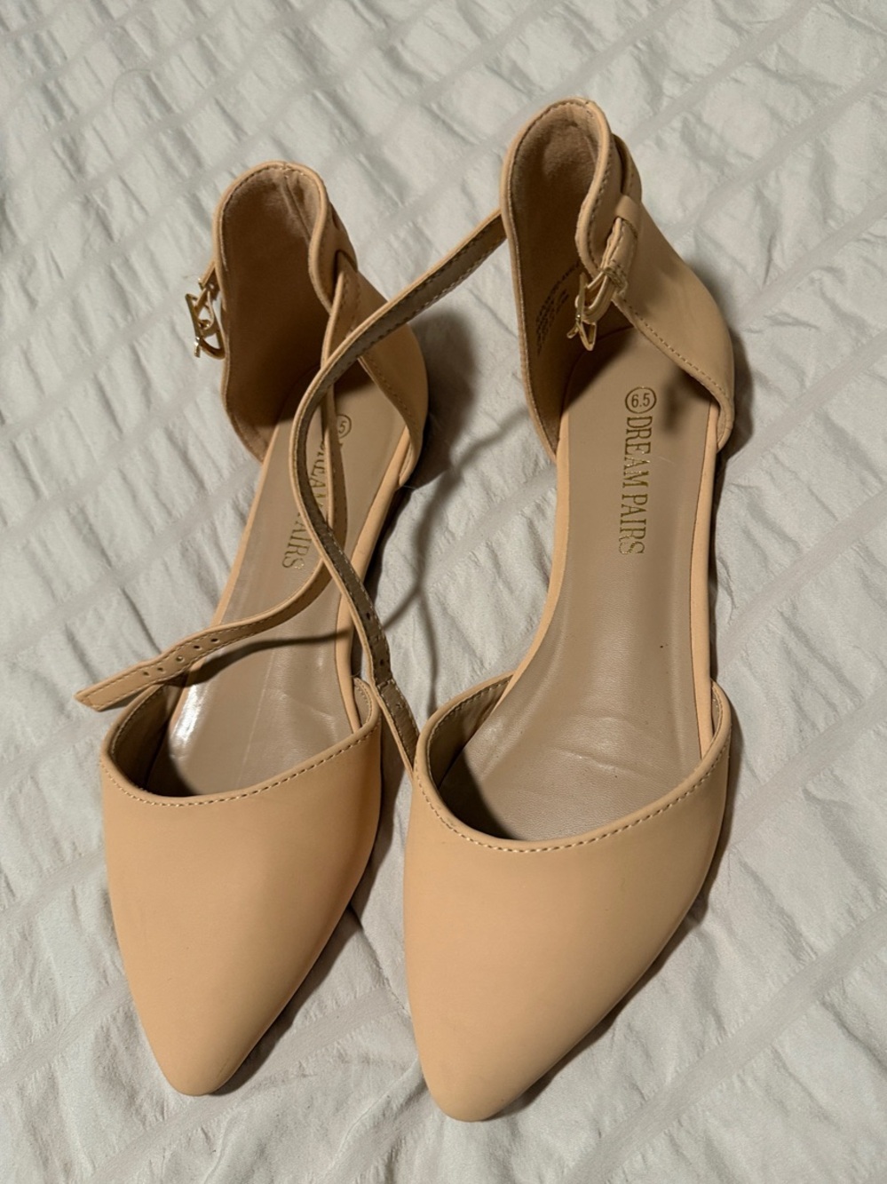 Dream Pairs Pointed Ankle Strap Flats in Beige